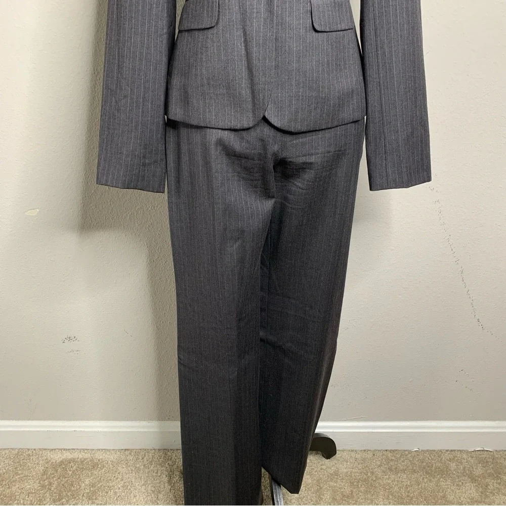 LOFT Gray & Light Blue Pinstripe Two Piece Pantsuit Set